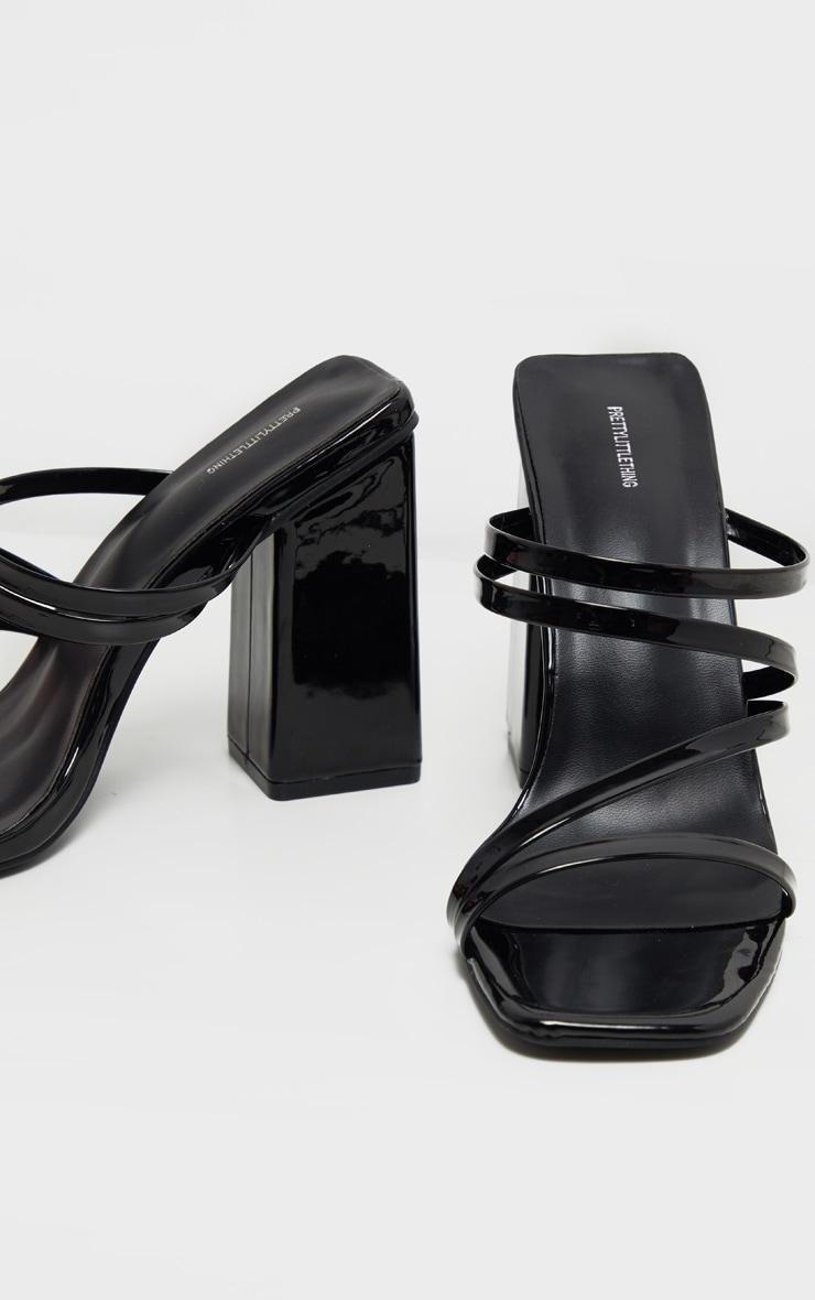 Black Block Heel Strappy Mule Sandal Product Image