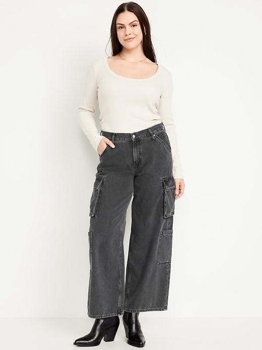 Mid-Rise Baggy Wide-Leg Cargo Jeans Product Image