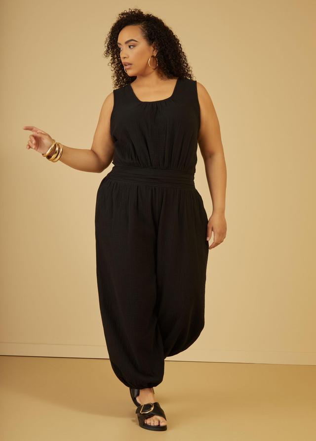 Plus Size Cotton Gauze Joggers Jumpsuit Ashley Stewart Product Image