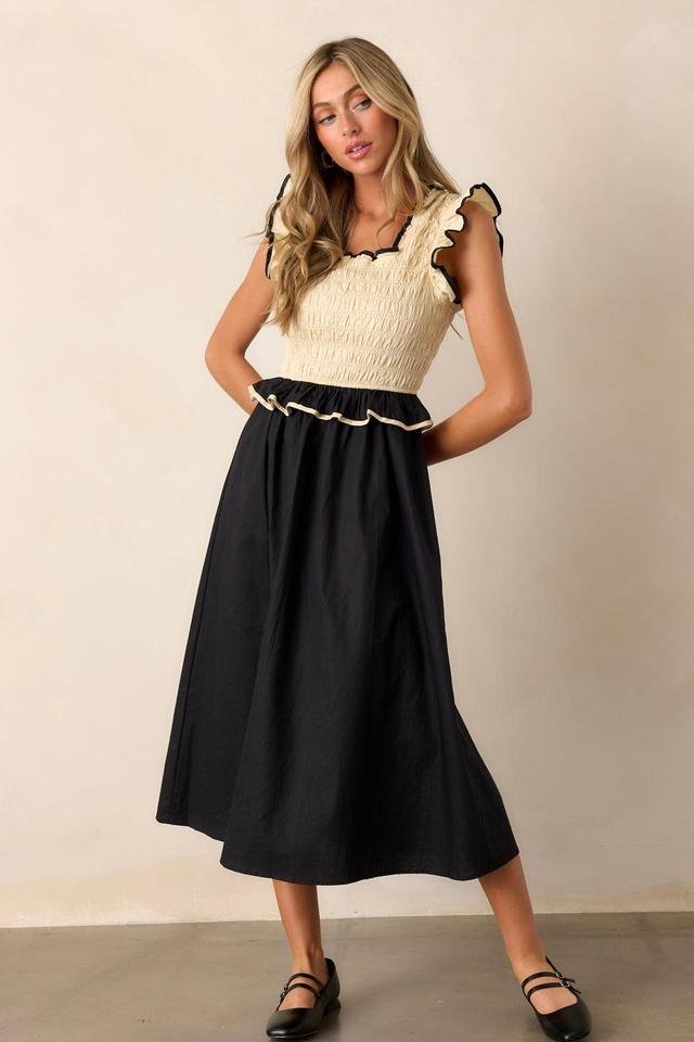 Endless Love 100% Cotton Ivory & Black Smocked Midi Dress Product Image