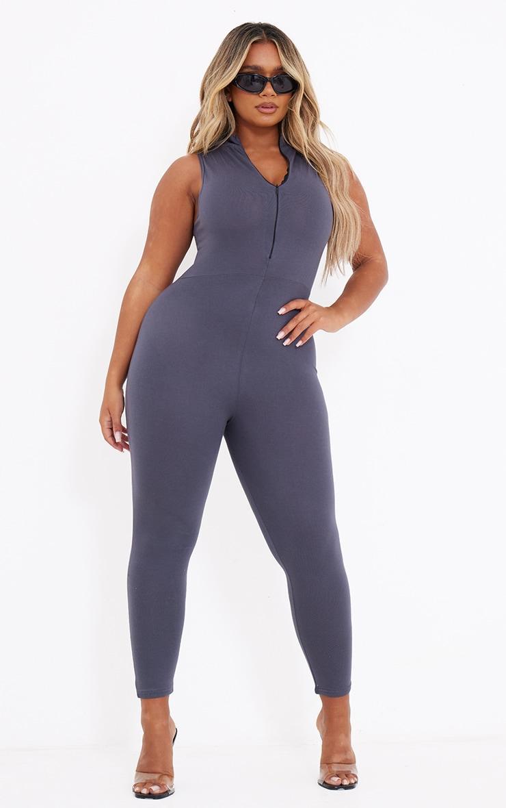 Shape Charcoal Grey Cotton Sleeveless High Neck Jumpsuits Product Image