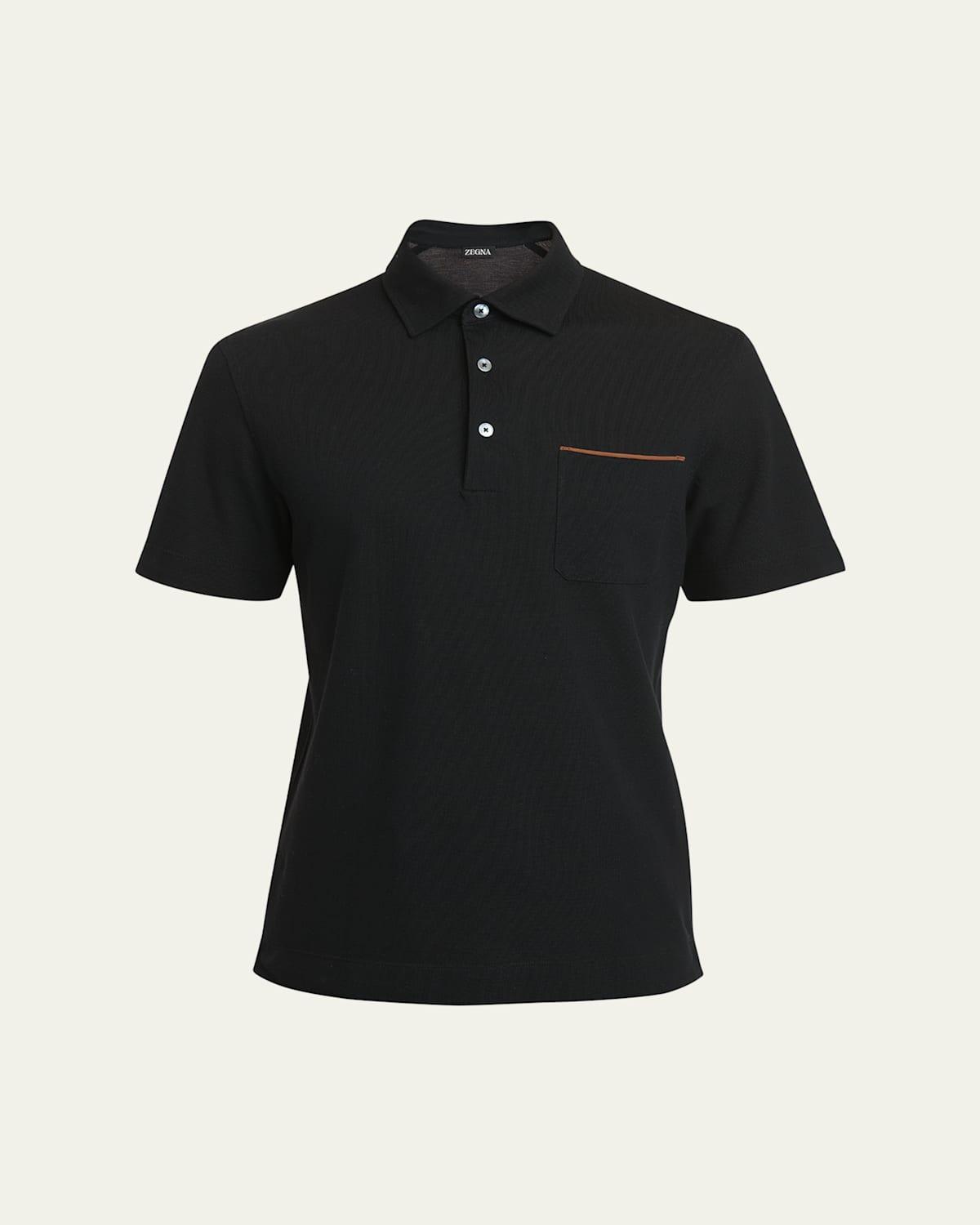 Mens Cotton Polo Shirt with Leather-Trim Pocket Product Image