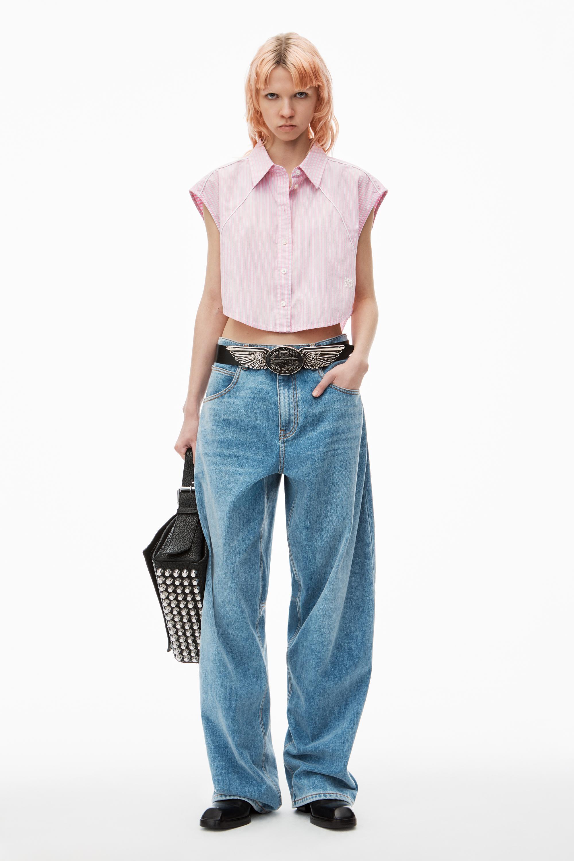 Cropped Sleeveless Button-up Shirt In Cotton product image