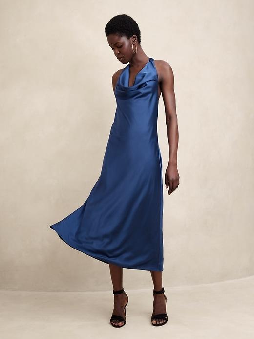 Satin Halter-Neck Midi Dress Product Image