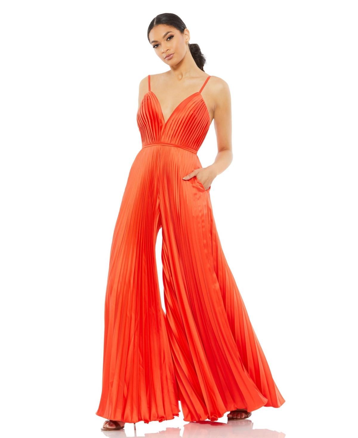 Ieena for Mac Duggal Pleated Satin Wide Leg Jumpsuit Product Image