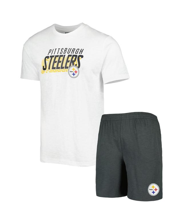 Mens Concepts Sport Charcoal/White Pittsburgh Steelers Downfield T-Shirt & Shorts Sleep Set Grey Product Image