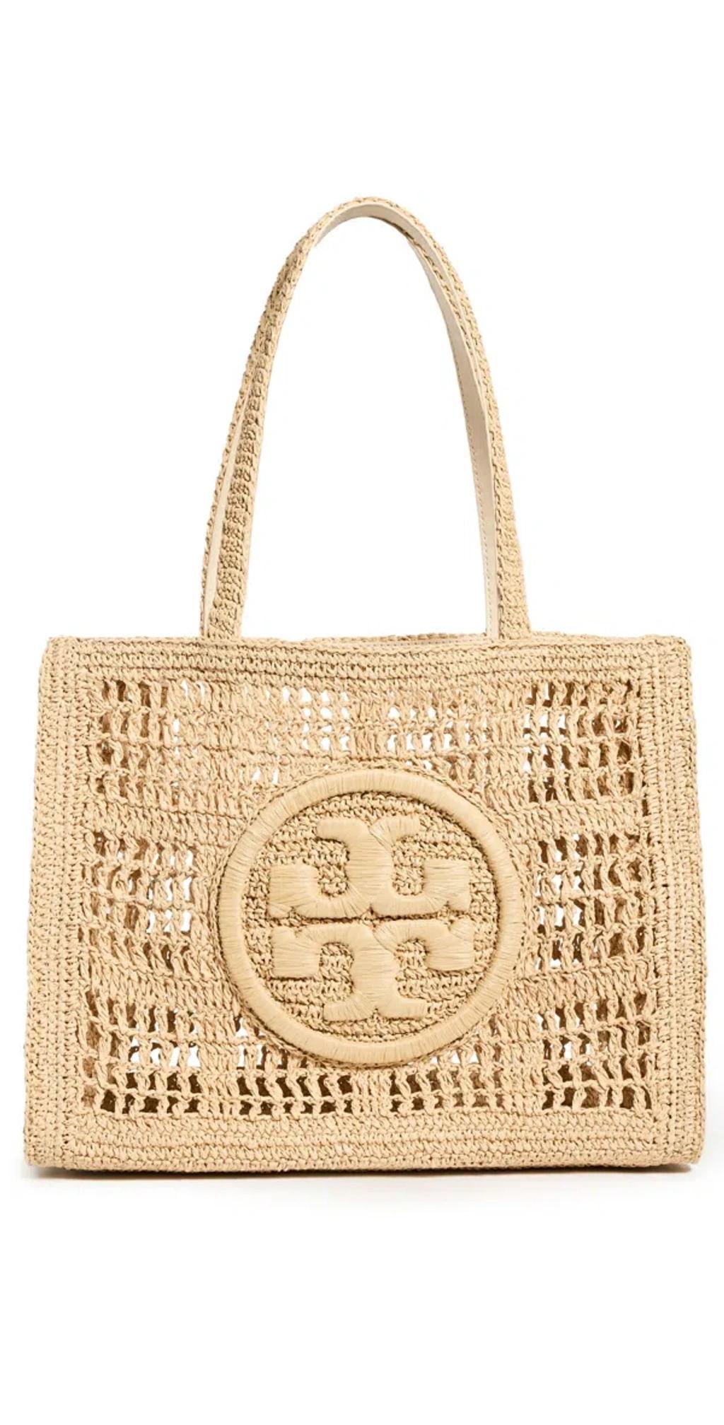 TORY BURCH Ella Hand Crocheted Small Tote Natural In Neutrals Product Image