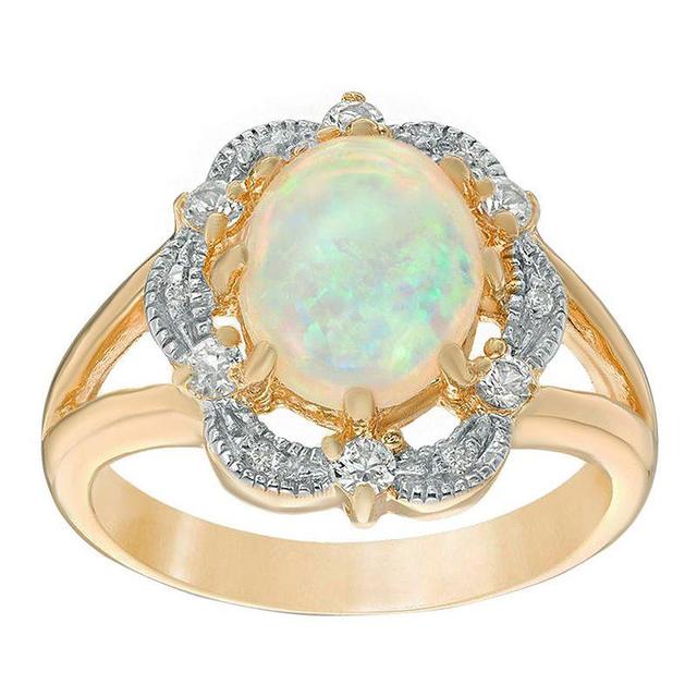 Gemminded 18k Gold Over Silver Lab-Created Opal Ring with White Topaz, Womens Product Image