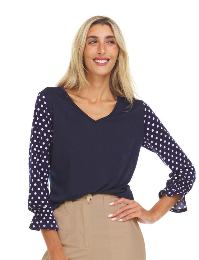 Printed Polka Dot Sleeve V-neck Top Product Image