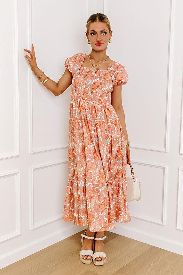 Vineyard Bound Smocked Midi in Orange product image