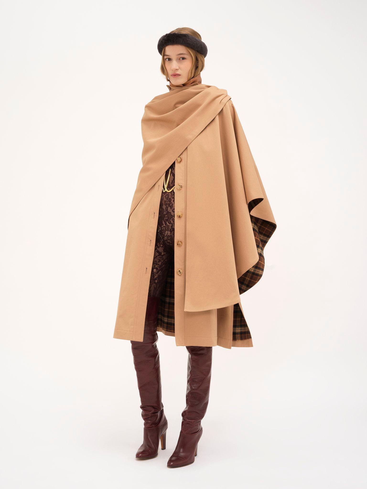 Knee-length cape in organic cotton gabardine Product Image