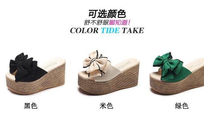 Bow Platform Wedge Slide Sandals Product Image