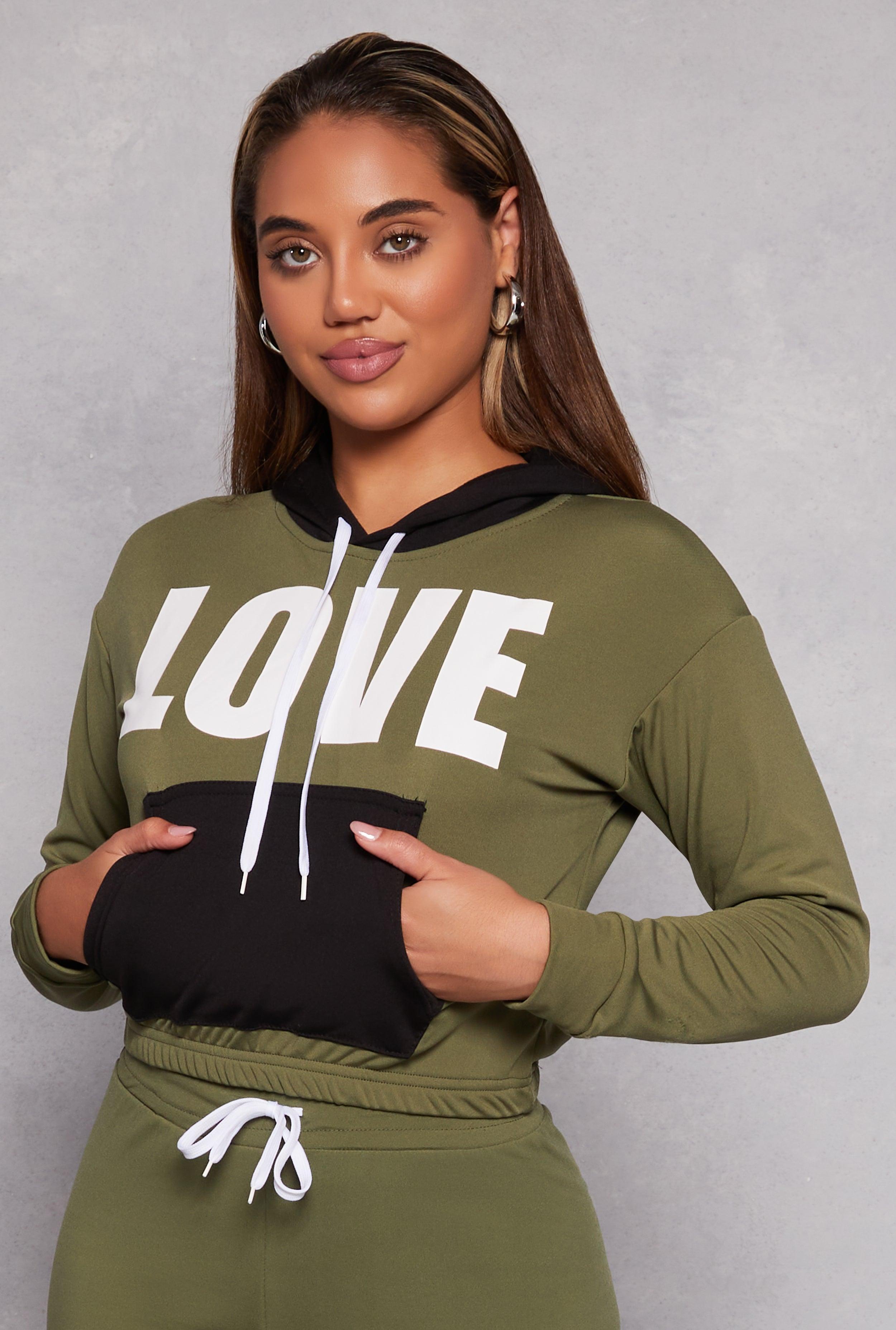 Womens Love Graphic Color Block Pullover Hoodie Product Image