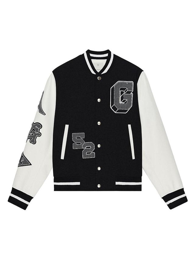 Mens Varsity Jacket In Embroidered Wool And Leather Product Image