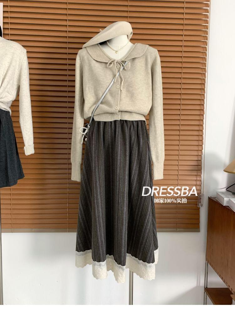 High Waist Two Tone Knit Maxi A-Line Skirt Product Image