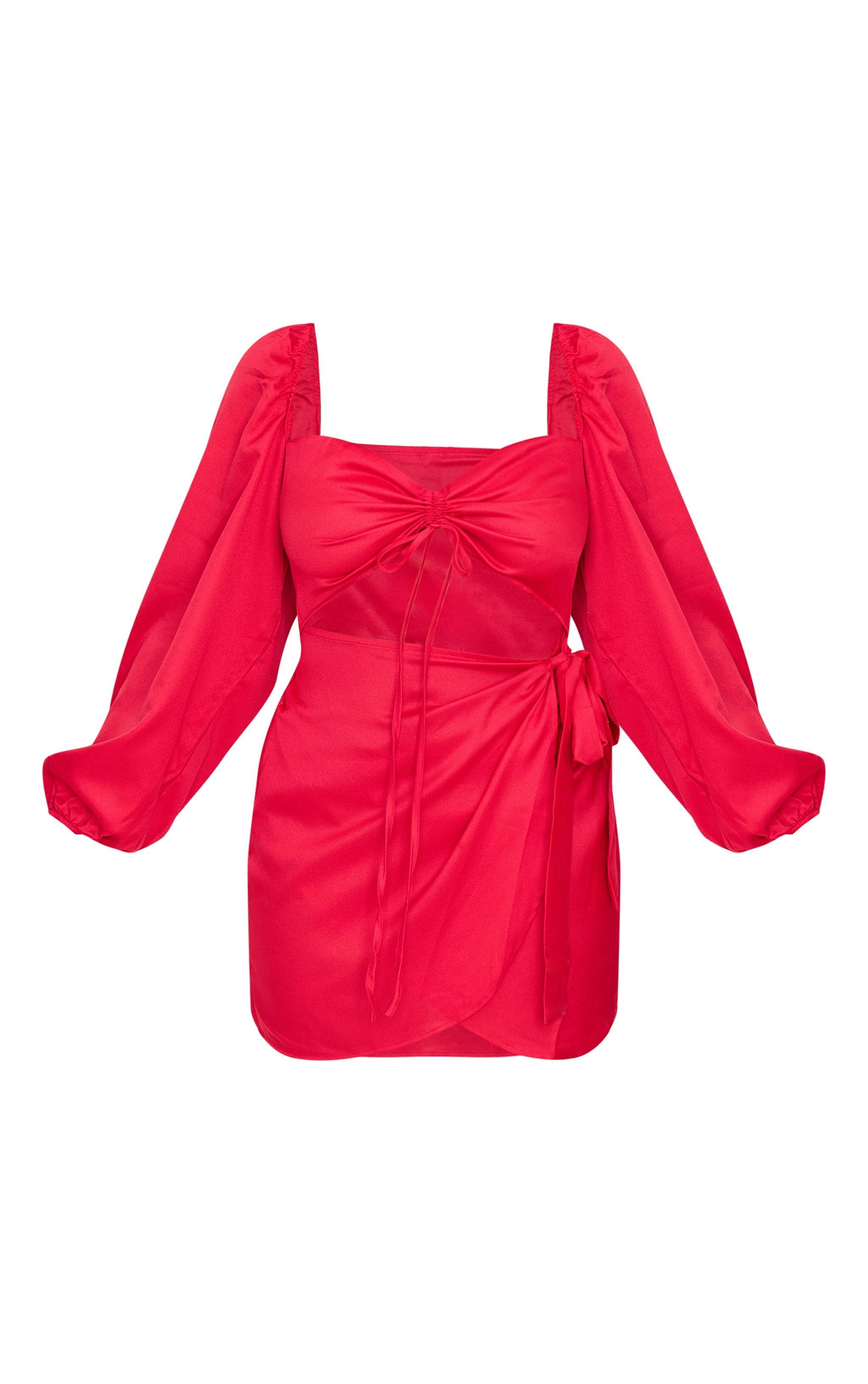 Plus Red Ruched Cut Out Dress Product Image