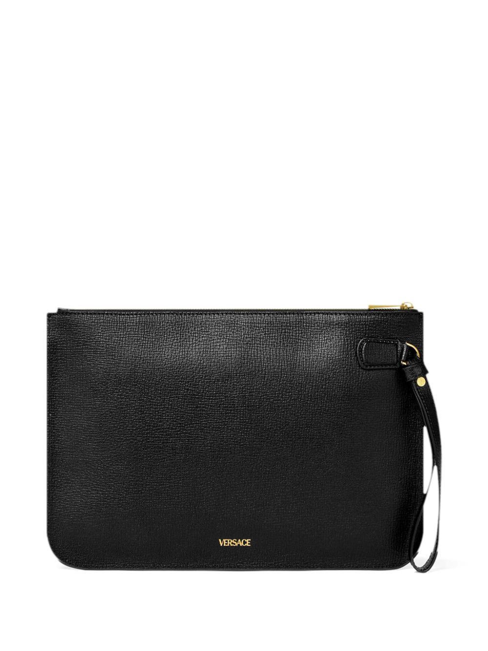 VERSACE Medusa-plaque Leather Clutch In Black Product Image