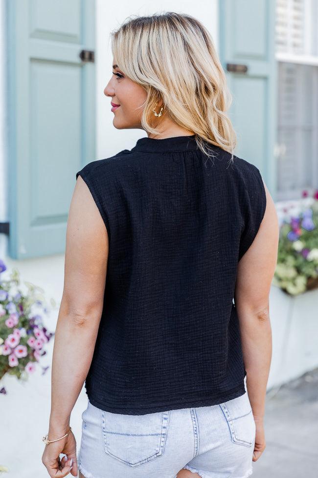 Making Me Blush Black Gauze Notched Neck Tank Product Image