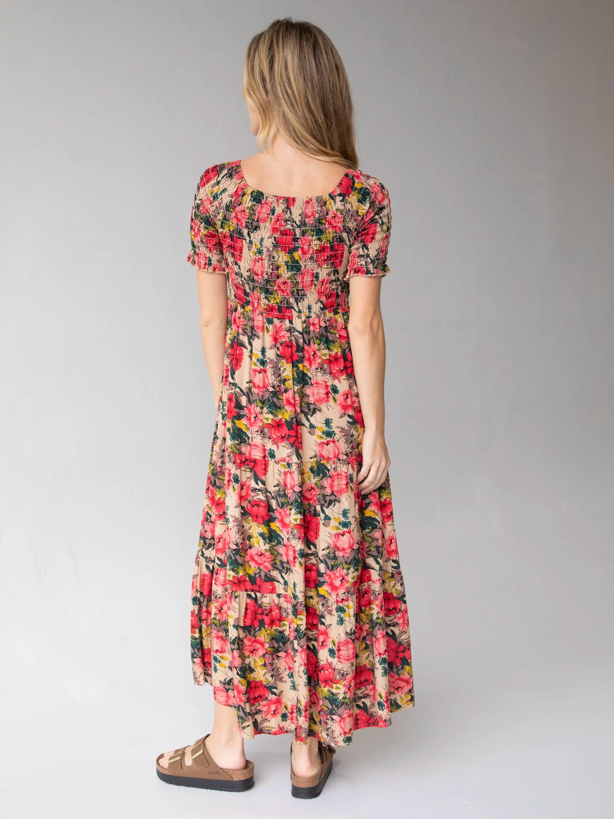 Daisy Tiered Maxi Dress - Tan Red Roses Product Image