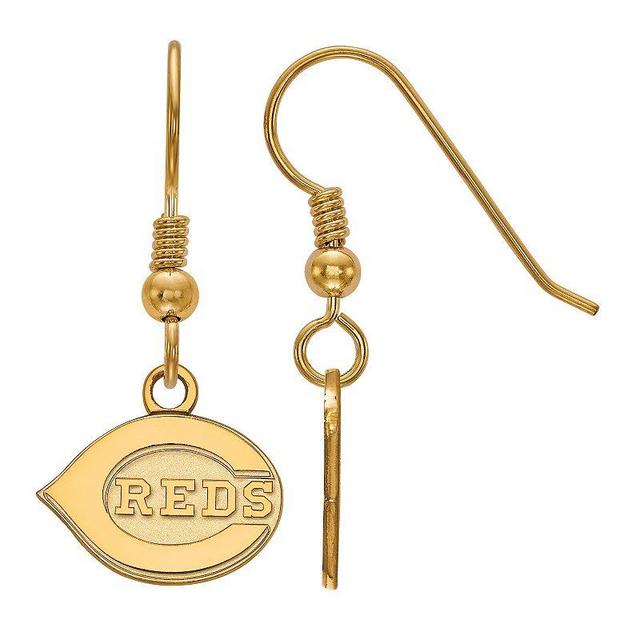 Sterling Silver 14k Gold Plated LogoArt Cincinnati Reds Mini Dangle Earrings, Womens Gold Tone Product Image