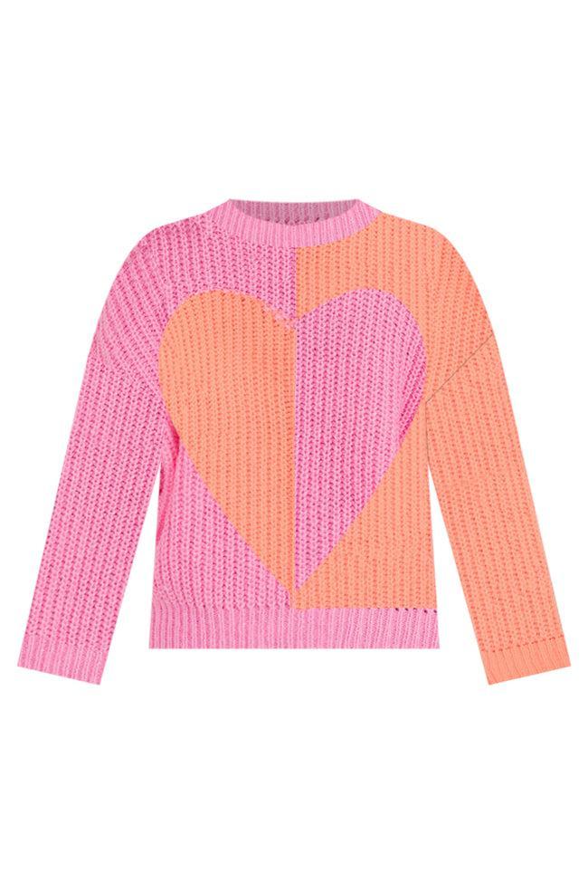 Love Me Now Orange And Pink Colorblock Heart Sweater FINAL SALE Product Image