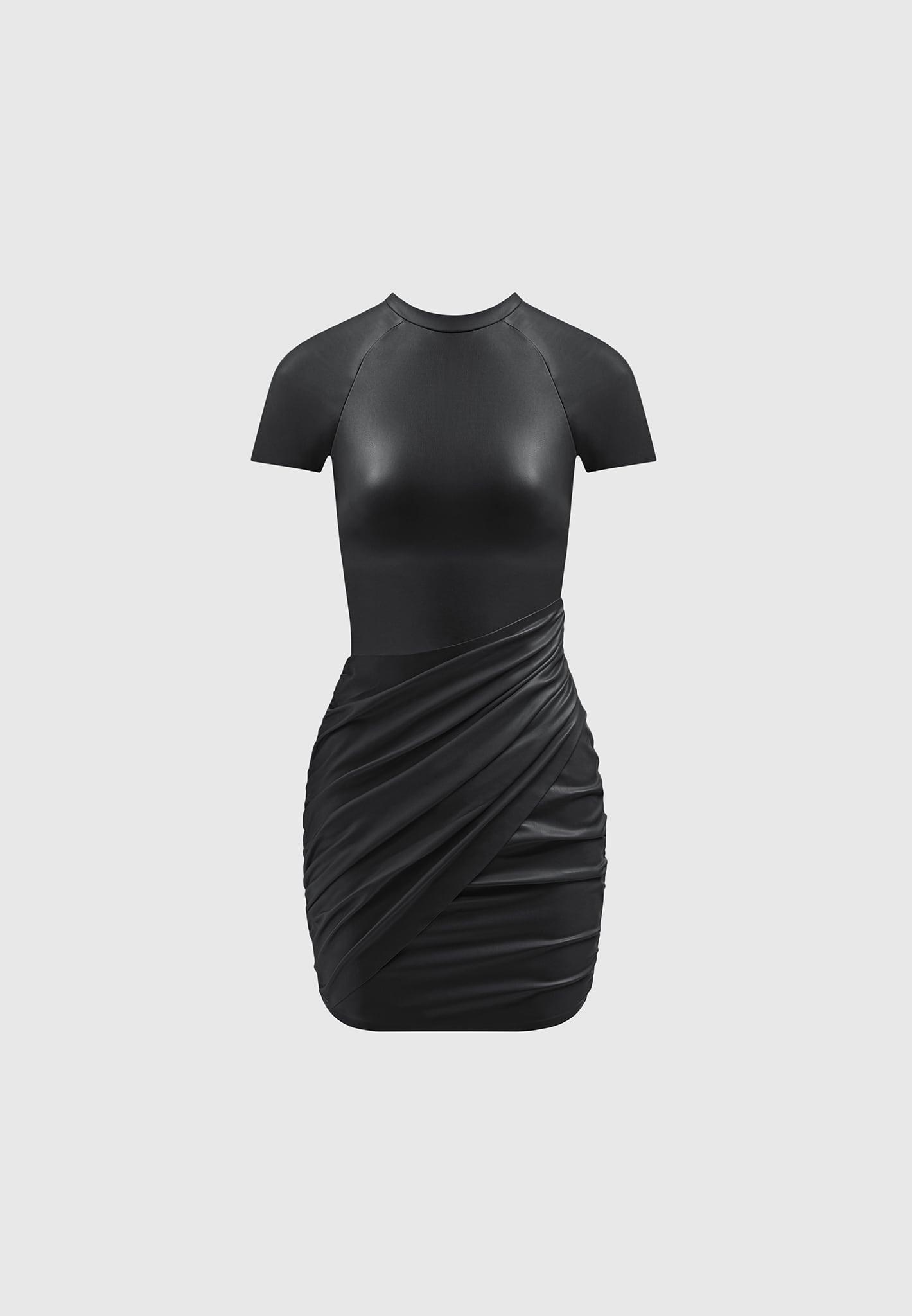 Vegan Leather Gathered Dress - Black Female Product Image