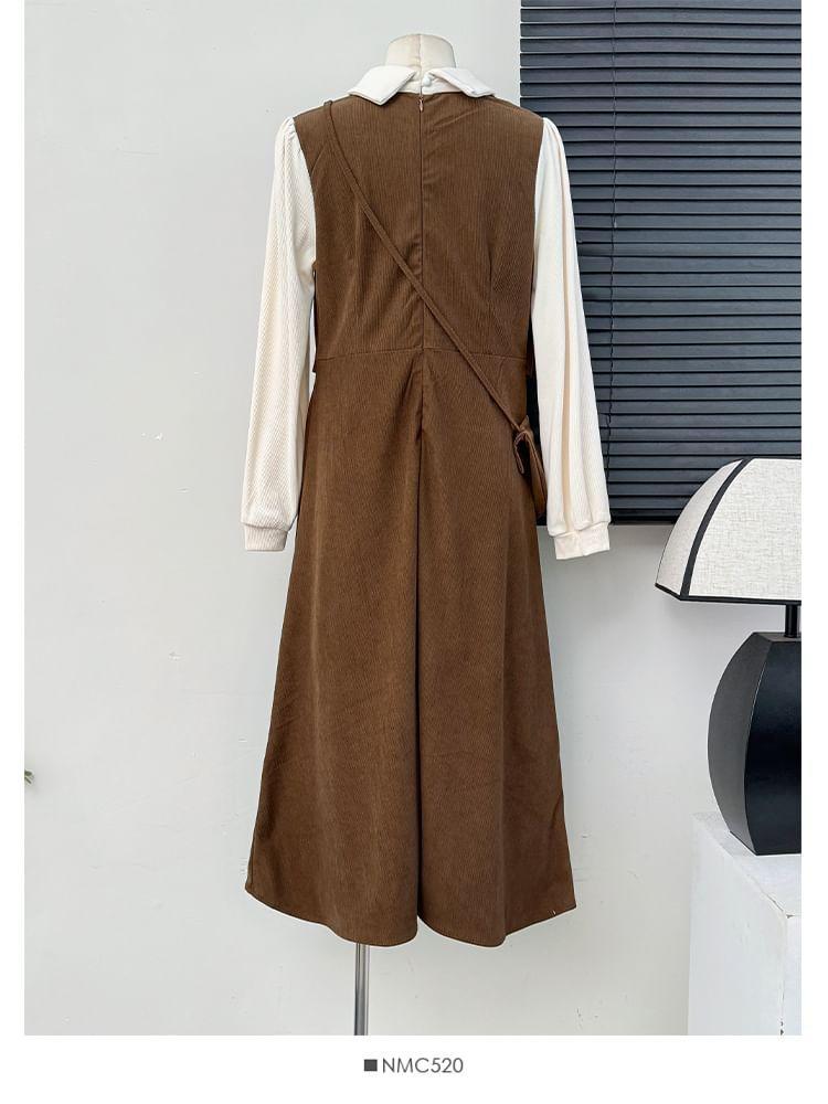 Mock-Neck Mock Two-Piece A-Line Dress Product Image