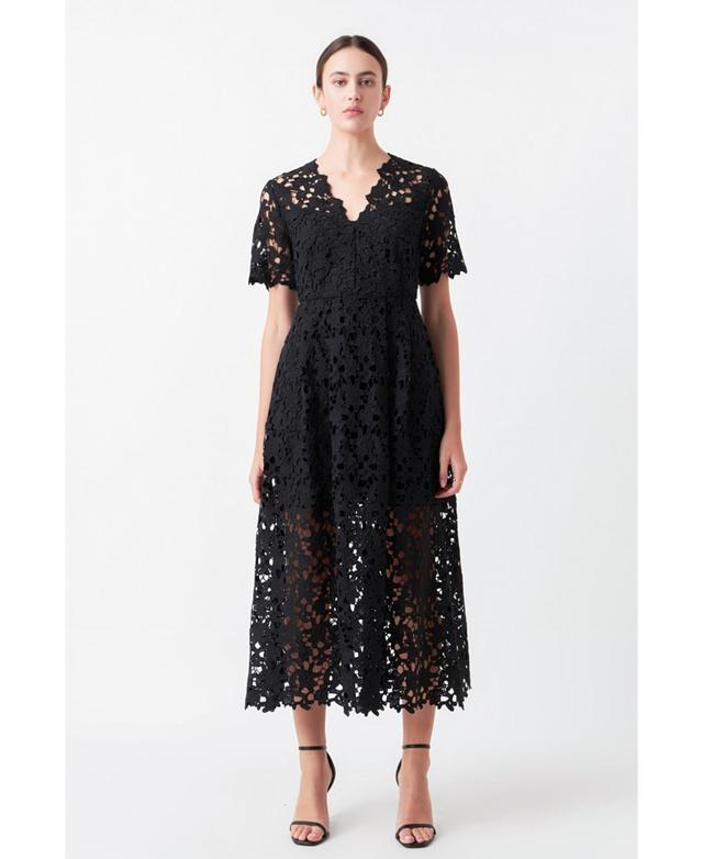 Womens All Over Lace Short Sleeves Midi Dress Product Image