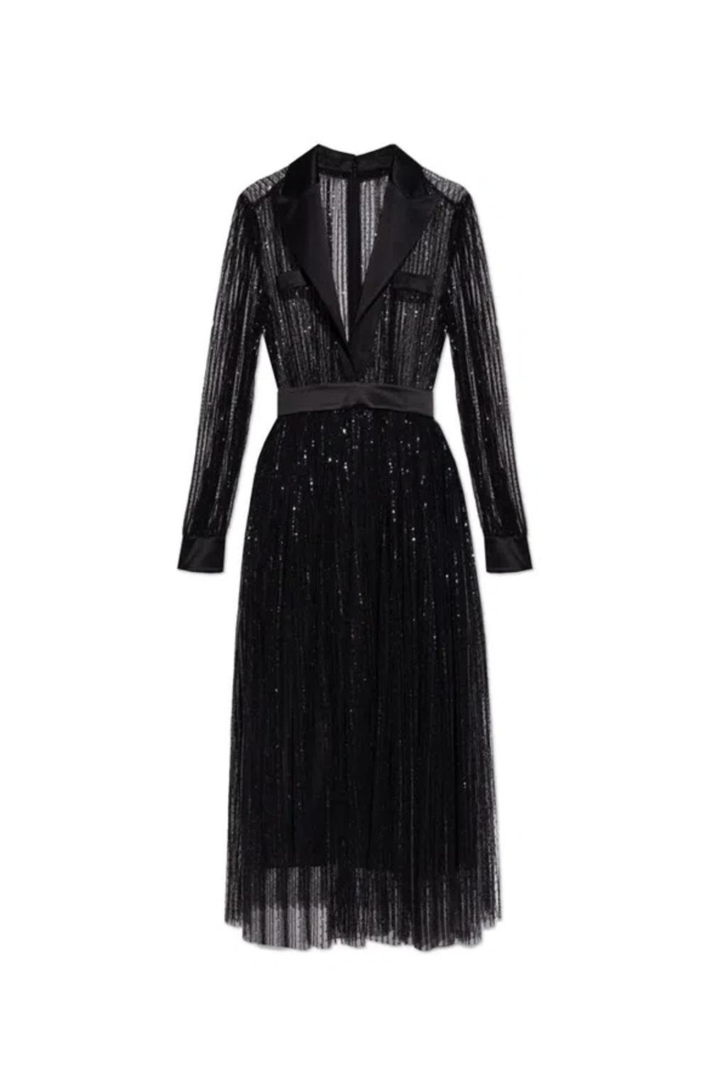 DOLCE & GABBANA Dolce&gabbana Sequin Sheer Long Sleeve Blazer Midi Dress In Black Product Image