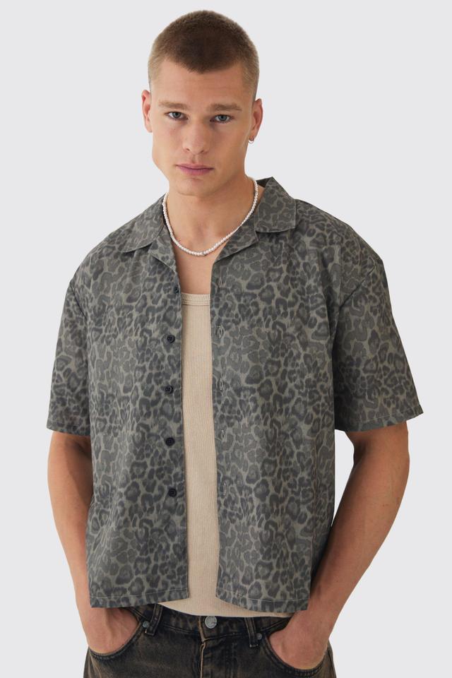 Oversized Leopard Print Revere Boxy Shirt | boohooMAN USA Product Image