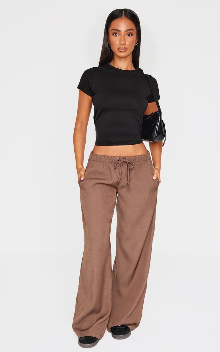 Petite Chocolate Premium Woven Drawstring Waistband Low Rise Pants Product Image