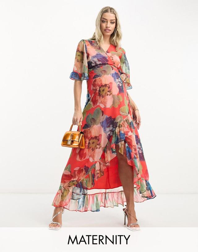 Hope & Ivy Maternity wrap midaxi dress in mixed floral Product Image