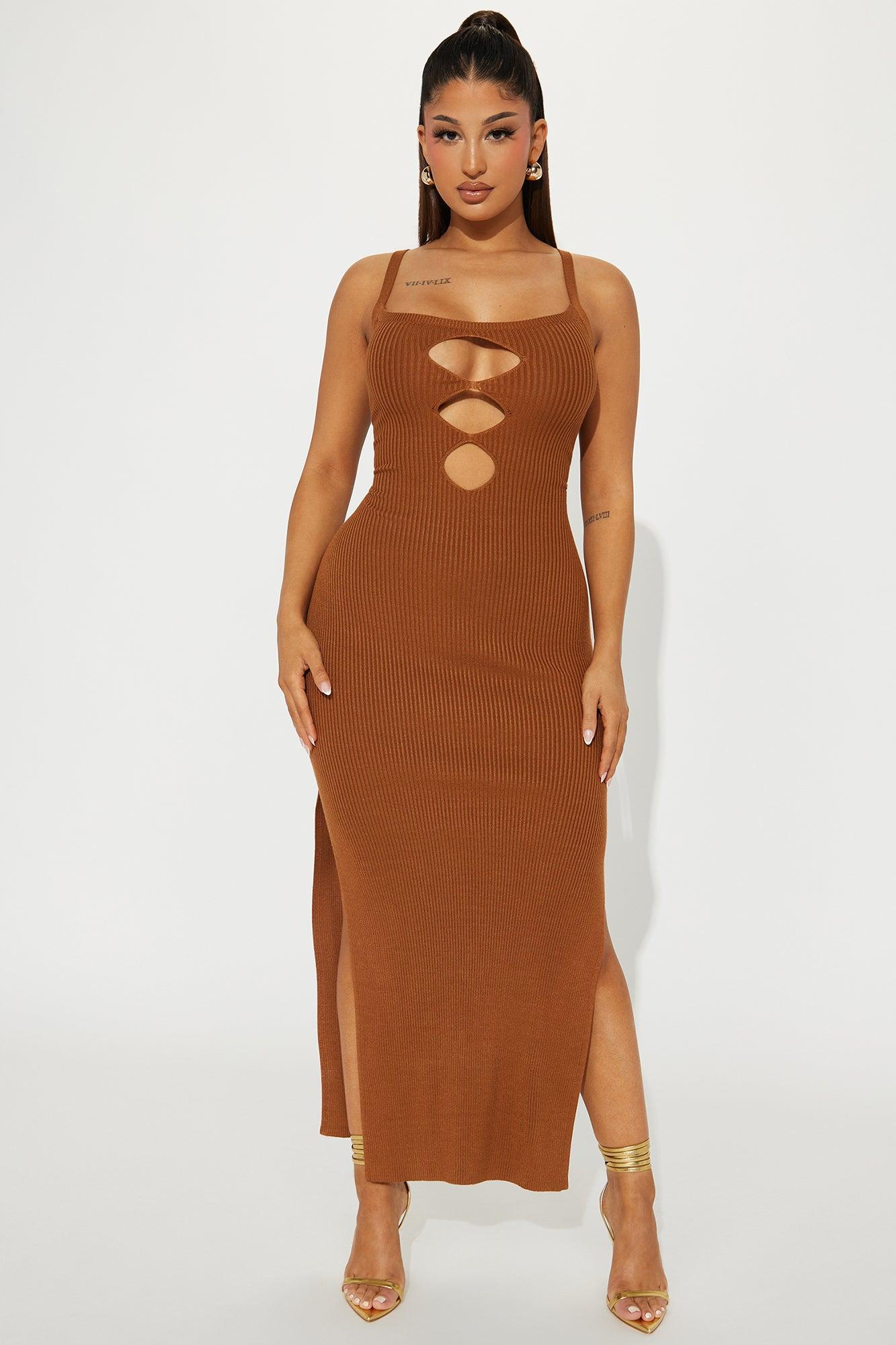 Adelyn Sweater Maxi Dress - Brown Product Image