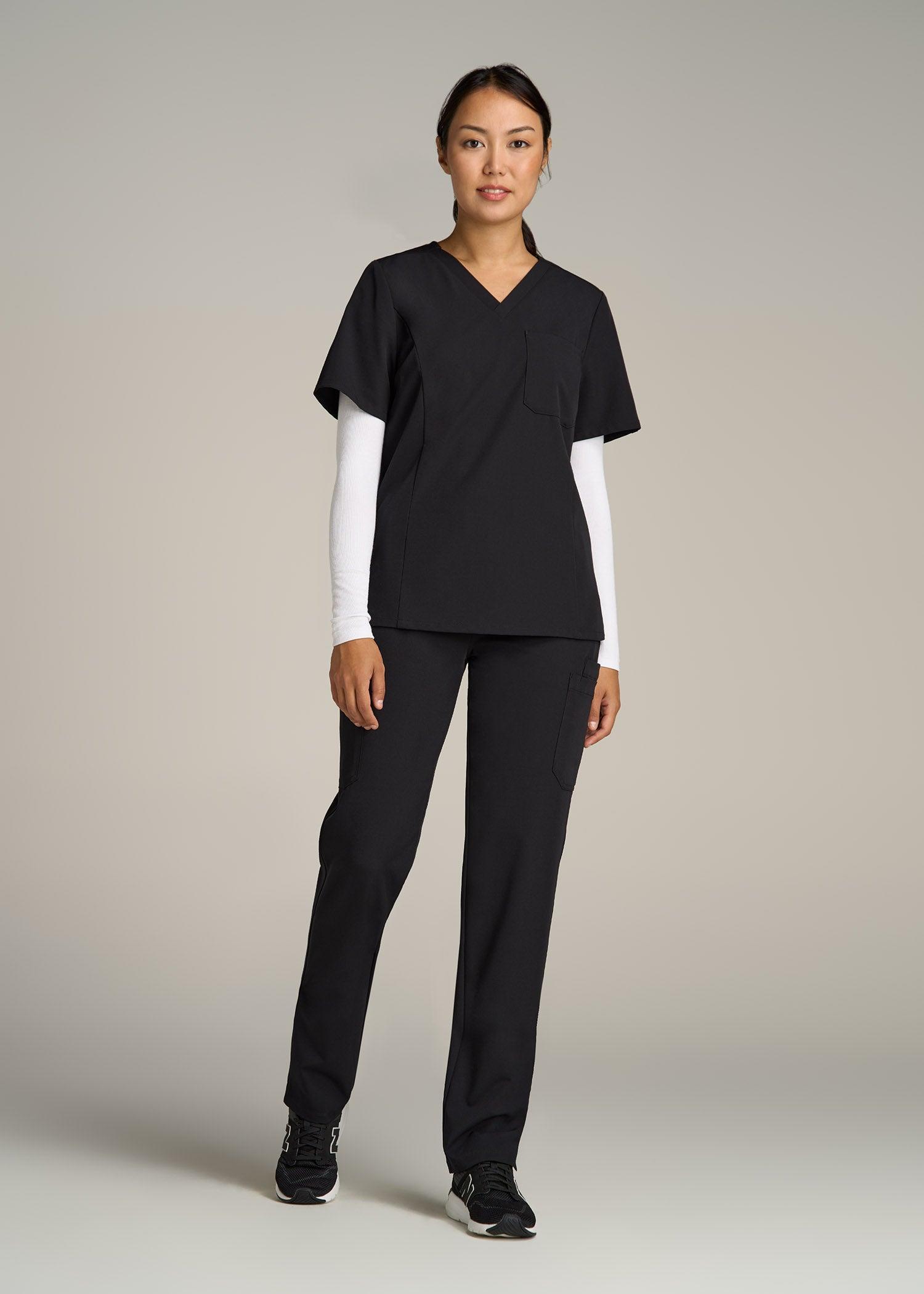 Cargo Scrub Pants for Tall Women in Black Female Product Image