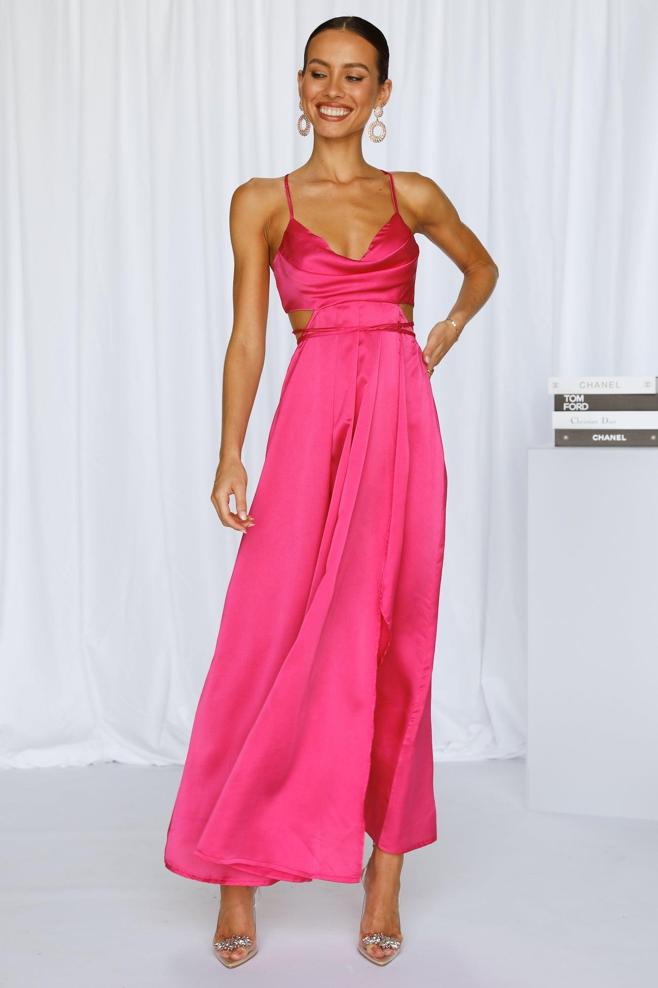 Reveal Your Mind Satin Midi Dress Hot Pink Product Image