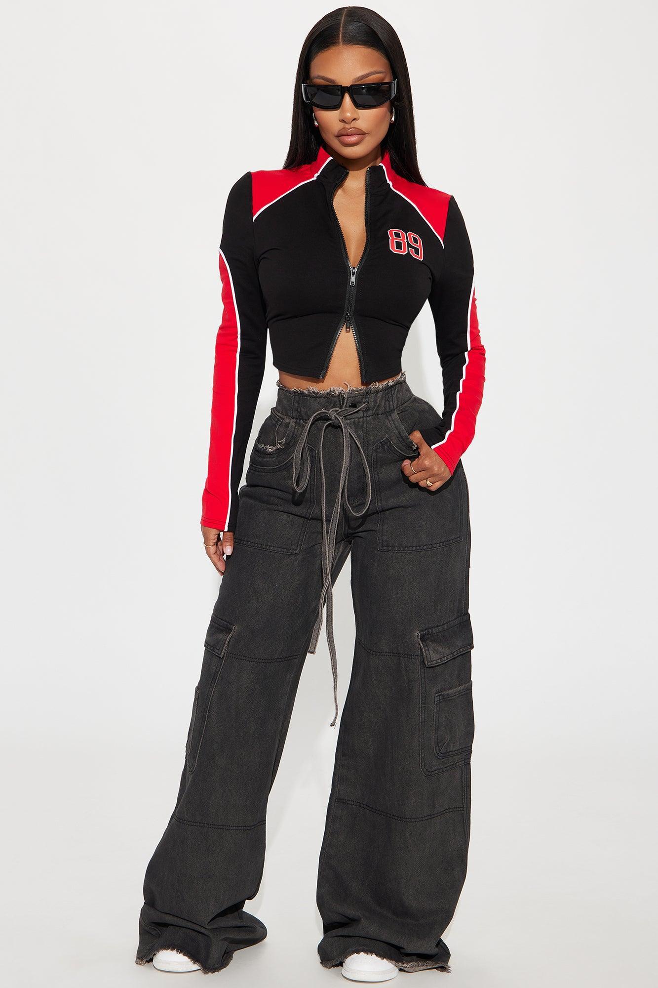 Keep Up Sportia Zip Up Top - Red/combo Product Image