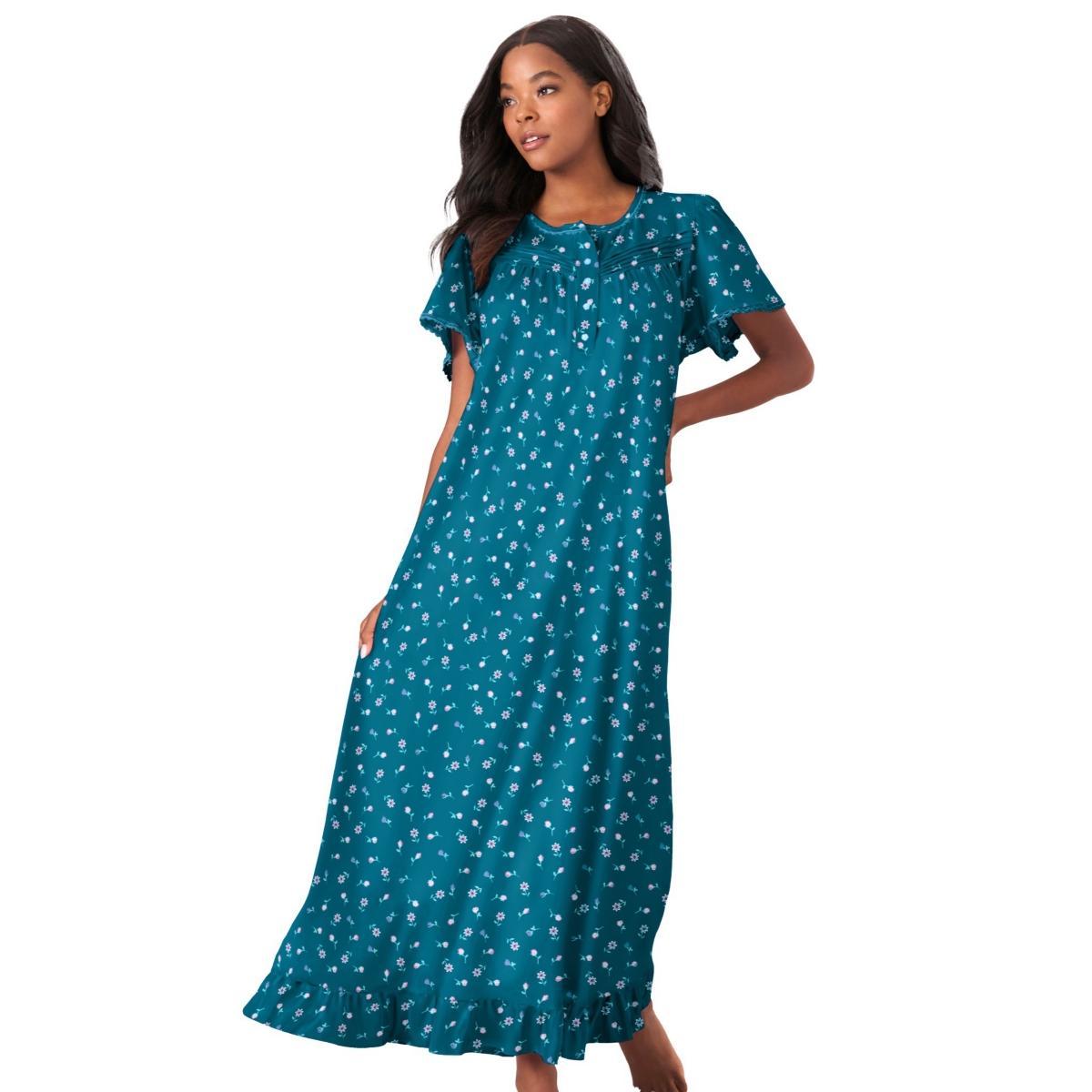 Dreams & Co. Womens Long Floral Print Cotton Gown Product Image