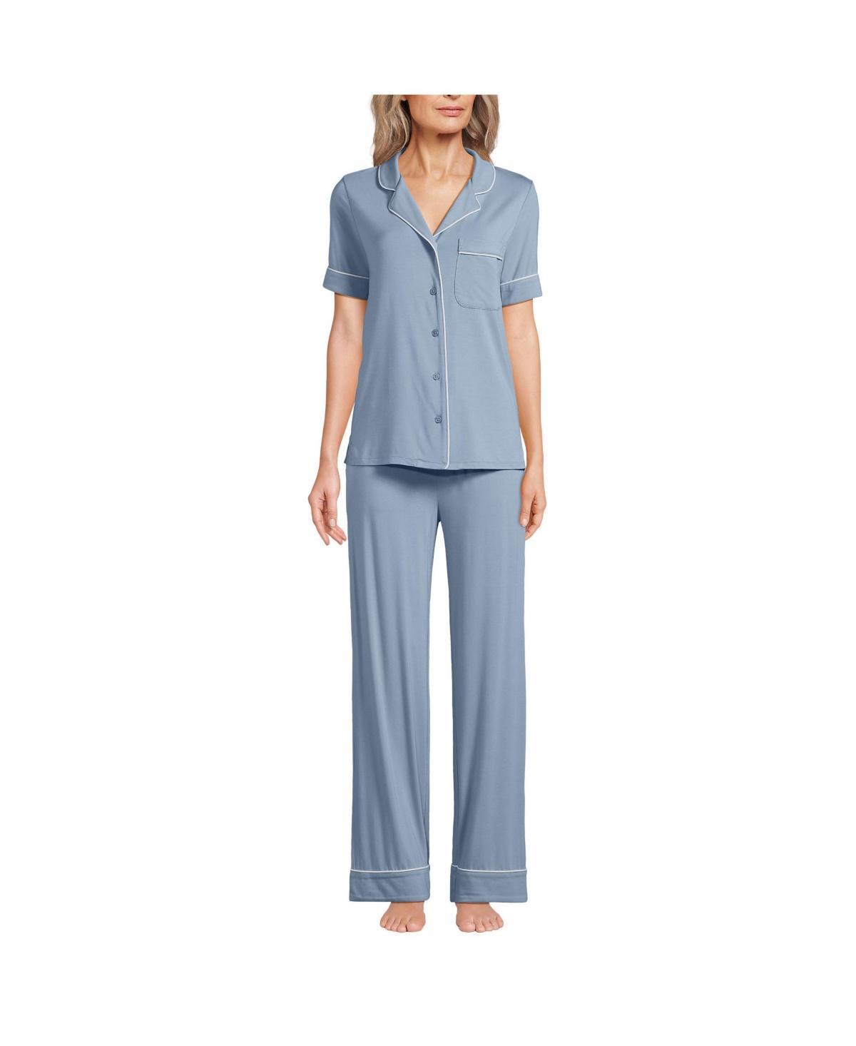 Womens Lands End Cooling 3-Piece Button-Up Top, Pants & Robe Pajama Set Product Image