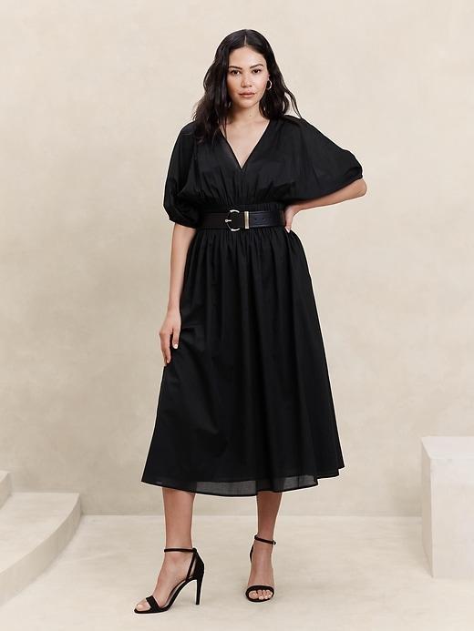 Voile Elbow-Sleeve Midi Dress Product Image