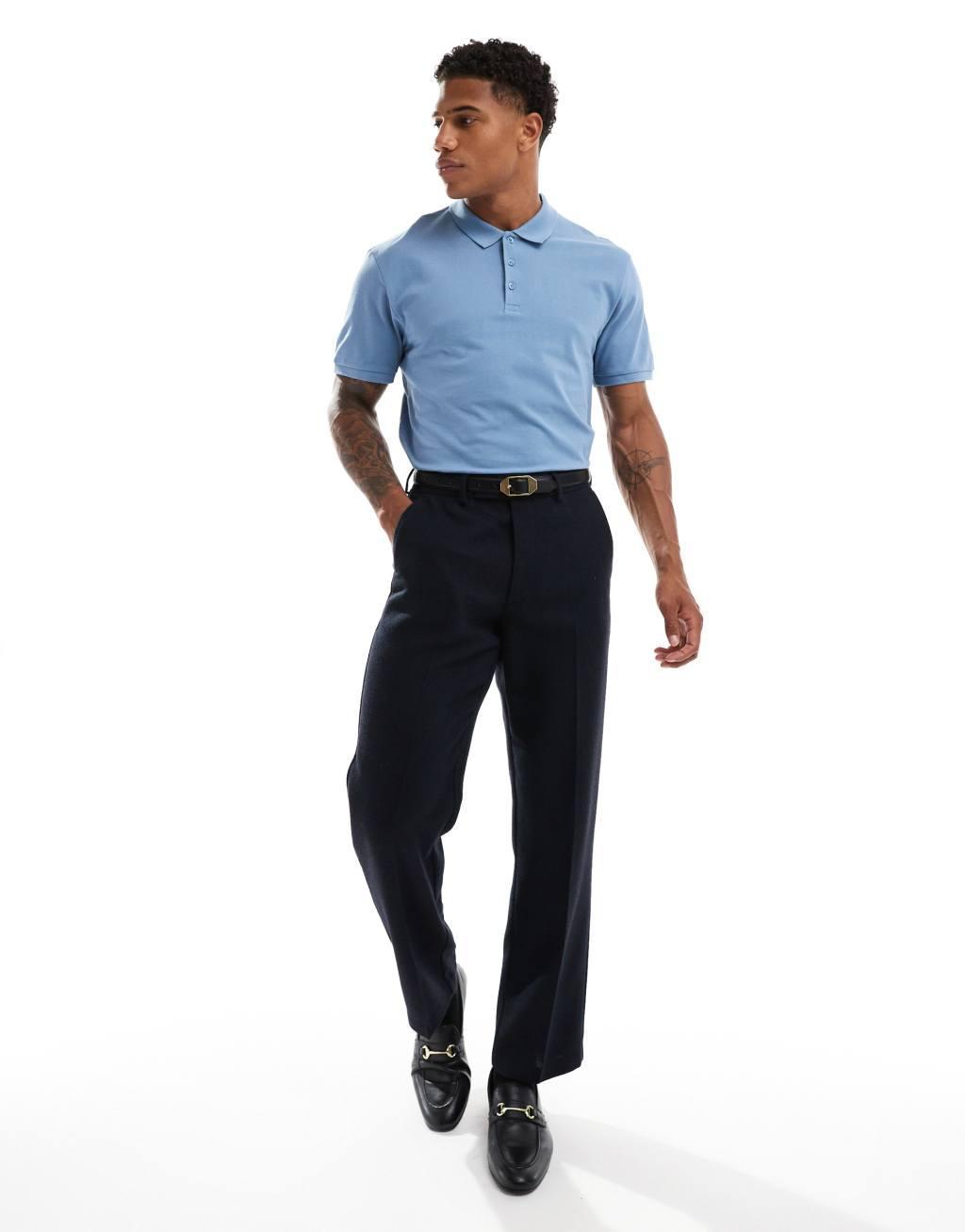 ASOS DESIGN pique polo in mid blue Product Image