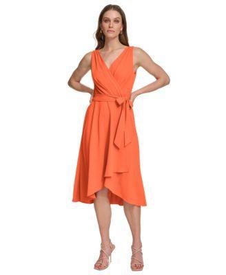 Women's Sleeveless Faux-Wrap Dress Product Image