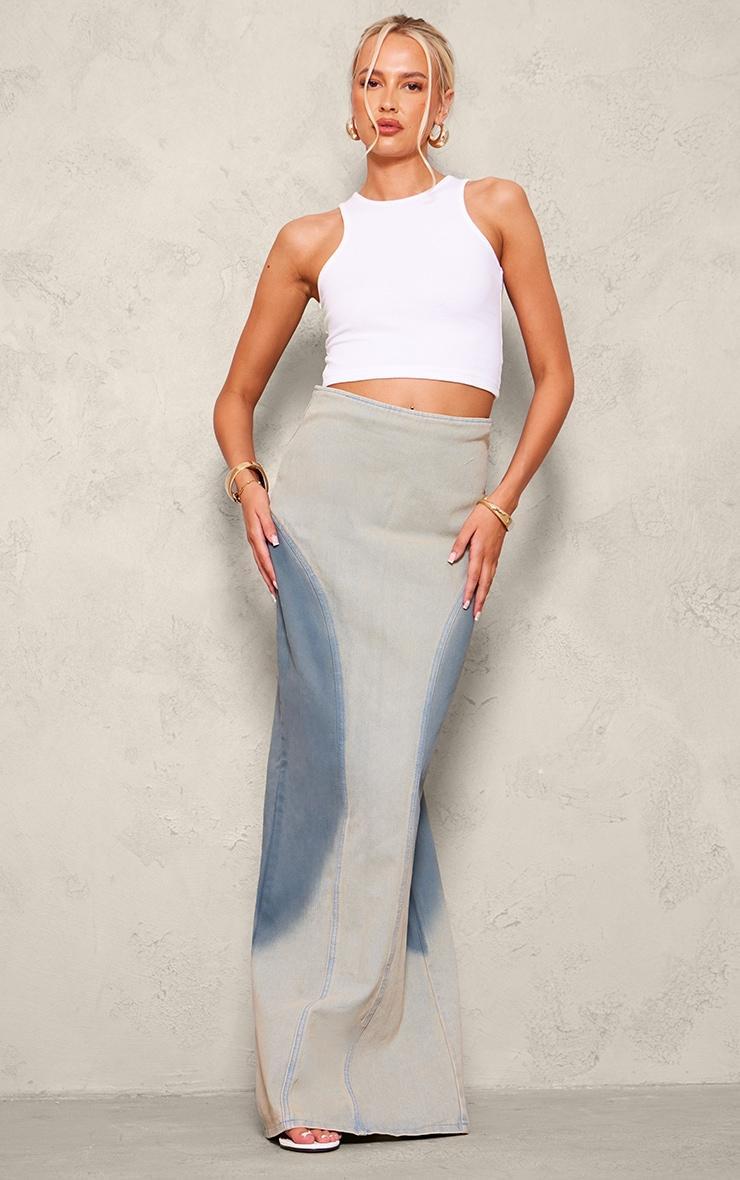 Tall Light Blue Wash Ombre Wash Maxi Denim Skirt product image