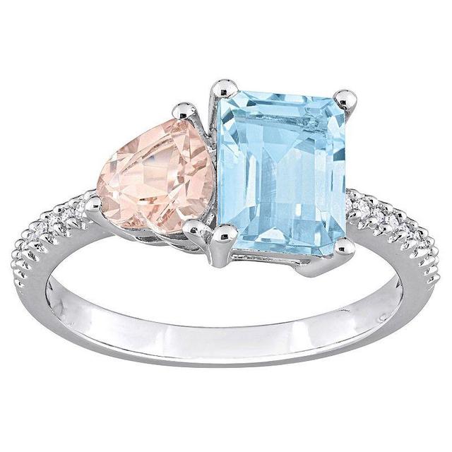 Stella Grace Sterling Silver Sky Blue Topaz, Morganite & 1/10 Carat T.W Diamond Toi & Moi Ring, Womens Multicolor Product Image