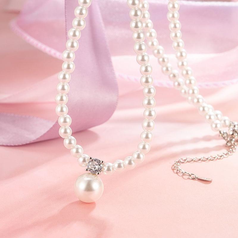 Faux Pearl Rhinestone Alloy Necklace Product Image