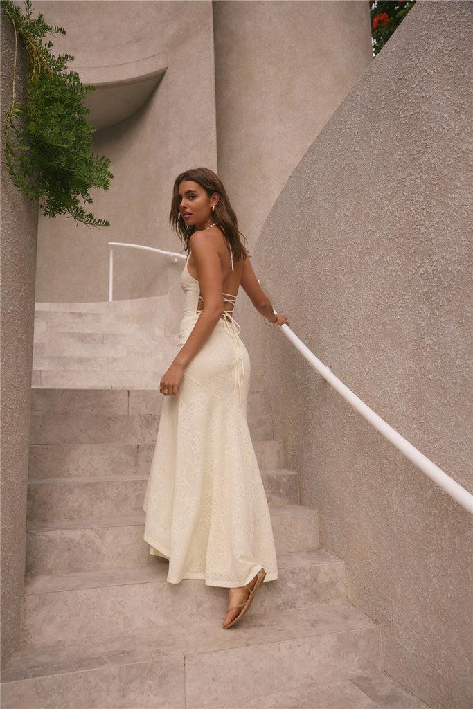 Rosetta Halter Maxi Dress Cream Product Image