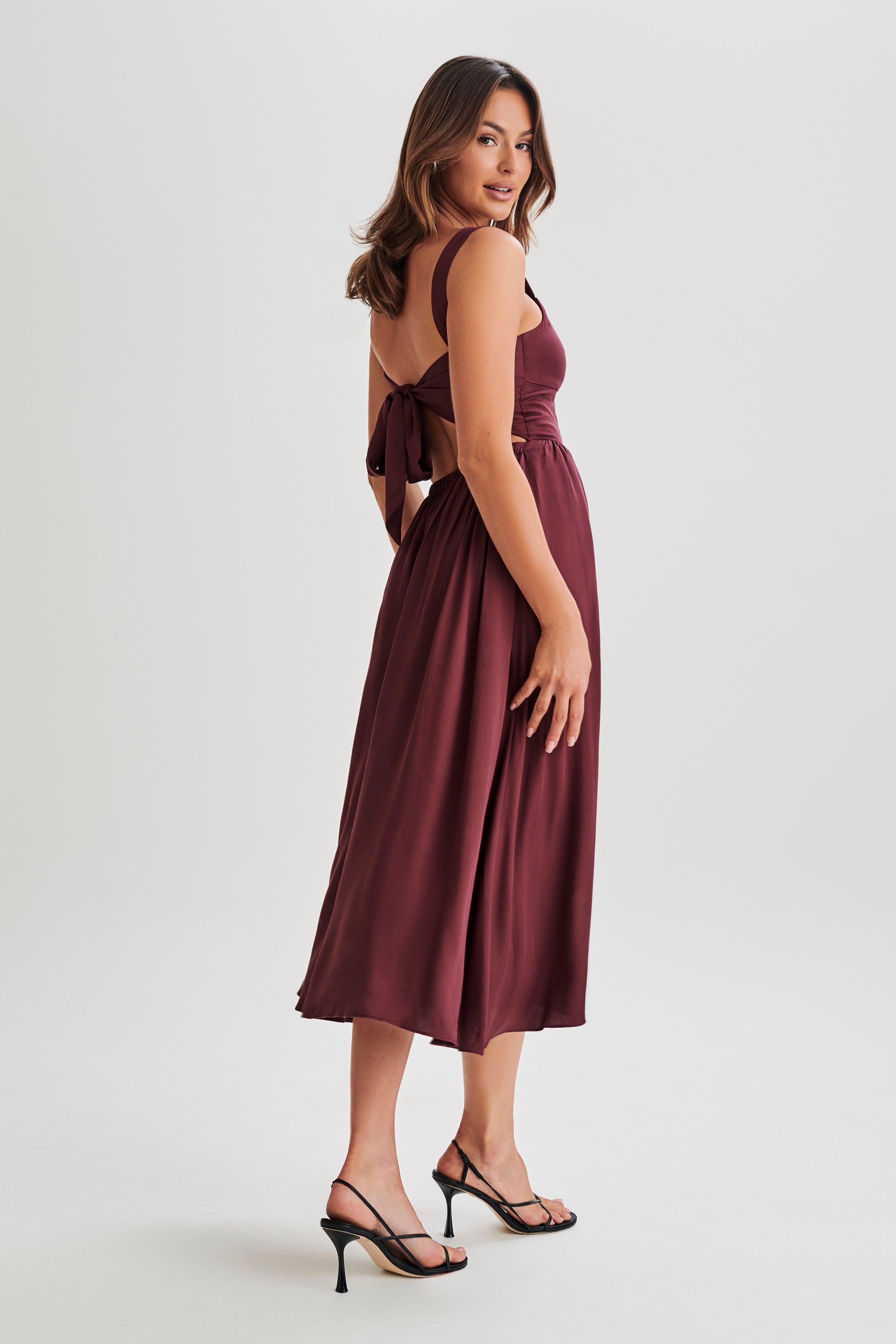 Thandi Midi Dress With Back Tie - Plum Product Image