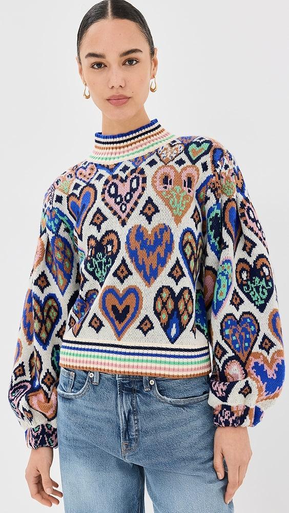 FARM Rio Hearts Ikat Cream Knit Sweater | Shopbop product image