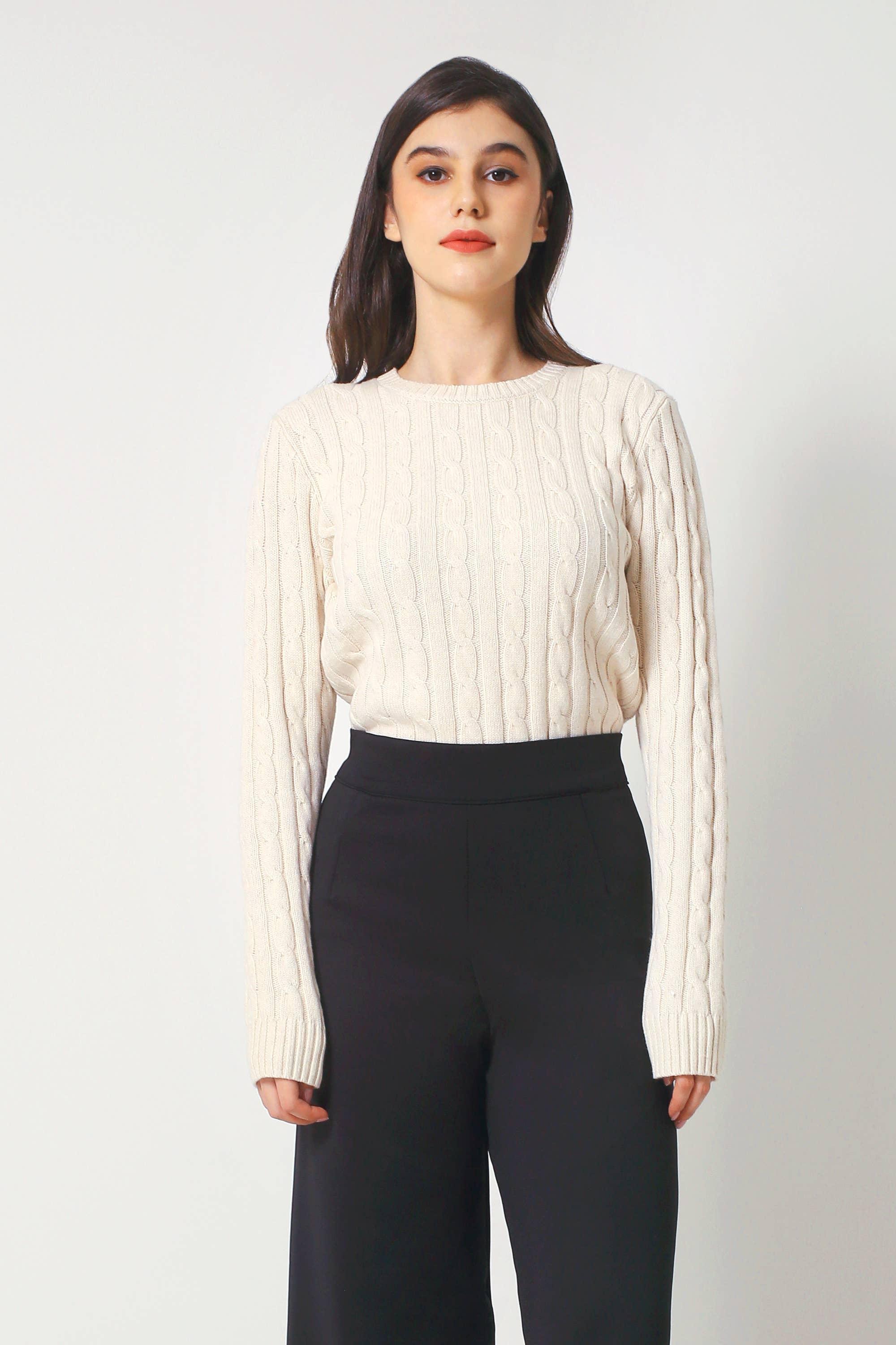 Women's Cotton Cable Crew Neck Sweater Product Image