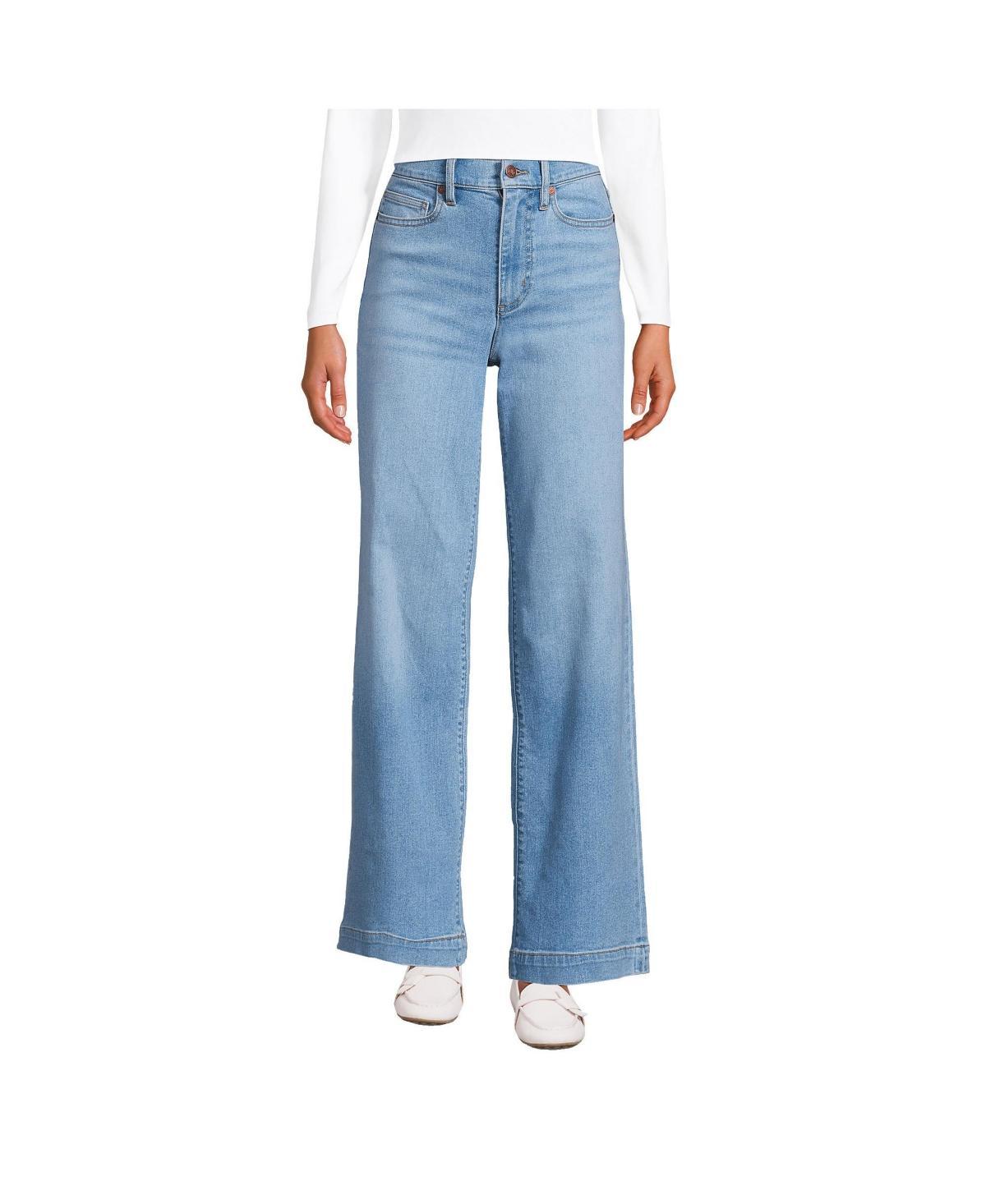 Lands End Womens Recover High Rise Wide Leg Blue Jeans Product Image