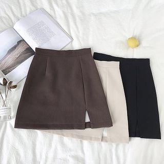 Plain High-Waist A-Line Skirt Product Image